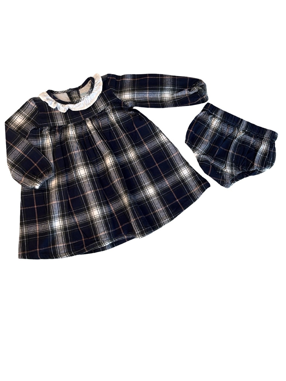Edgehill Collection Blue Flannel Dress & Bloomers 12 Months